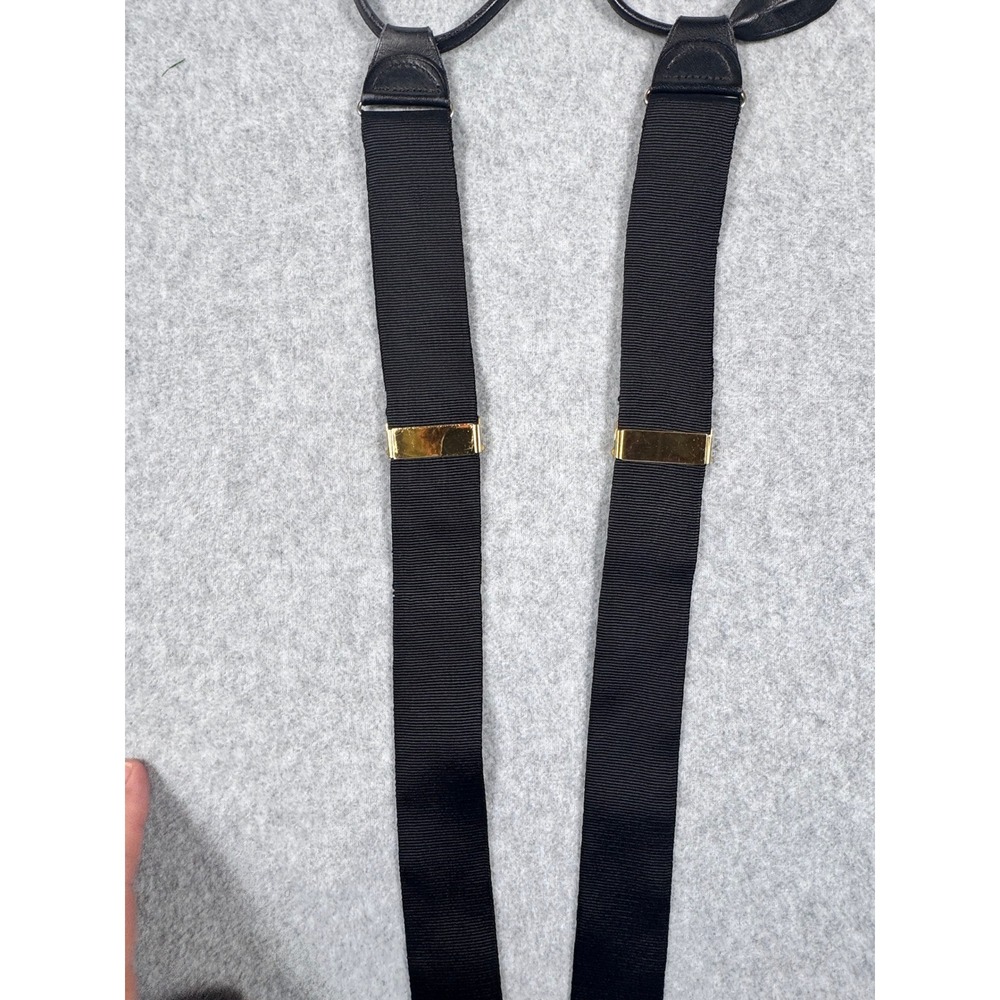 Perry Ellis Portfolio Mens Suspenders Black Grosgrain Y-Back Solid Brass Gold - Picture 2 of 5